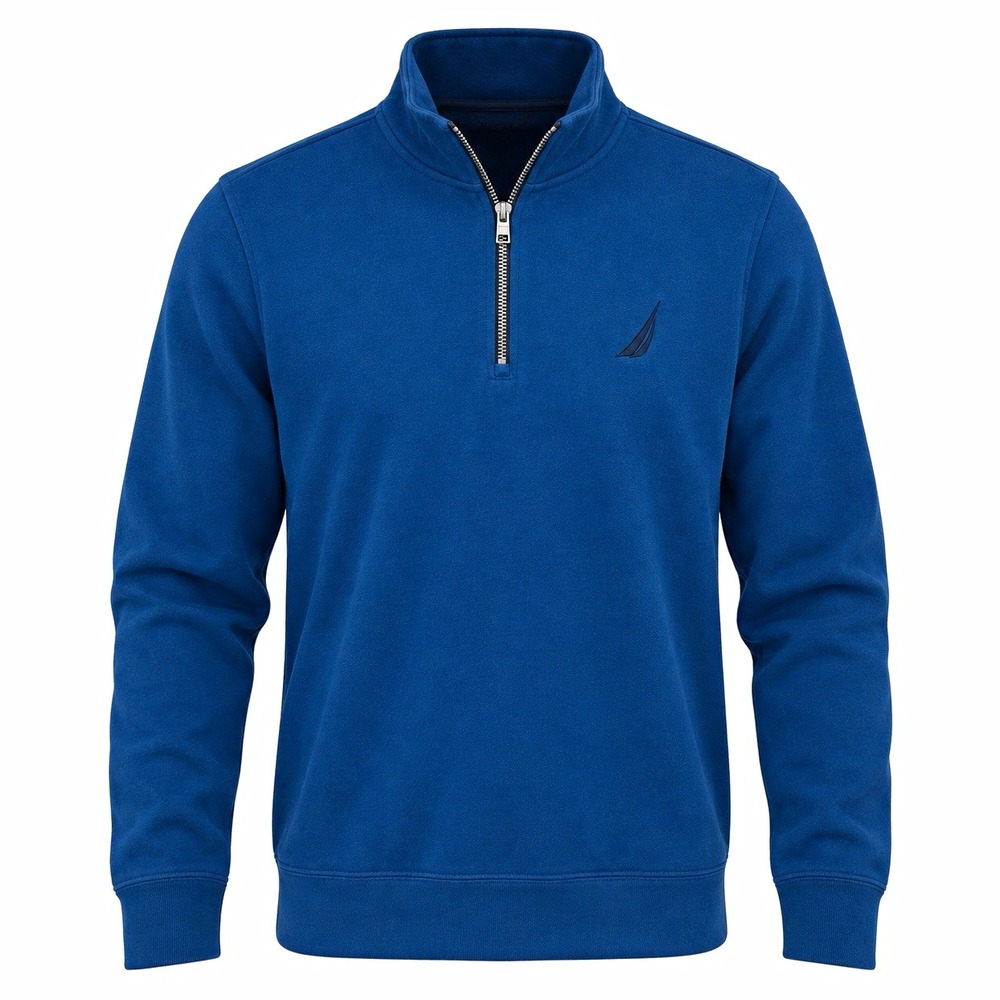 Nautica Men's M Blue Long Sleeve Mock Neck 1/4 Zip Pullover Logo K9326M
